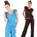 Yoga Casual Workout Summer Suits(Adjustable Sleeve/Beam sleeve V-neck T-Shirt+Pants)